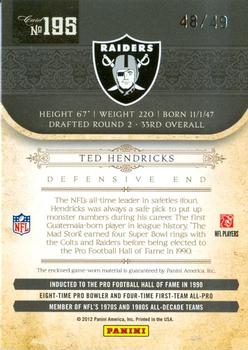 2011 Playoff National Treasures - Century Material Prime #195 Ted Hendricks Back