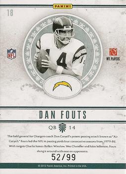 2011 Playoff National Treasures - NFL Greatest #18 Dan Fouts Back