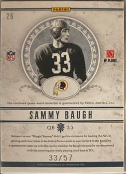 2011 Playoff National Treasures - NFL Greatest Materials #26 Sammy Baugh Back