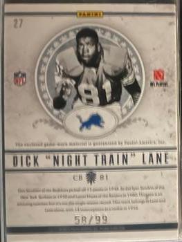 2011 Playoff National Treasures - NFL Greatest Materials #27 Dick Lane Back