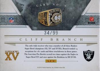 2011 Playoff National Treasures - Ring of Honor #8 Cliff Branch Back