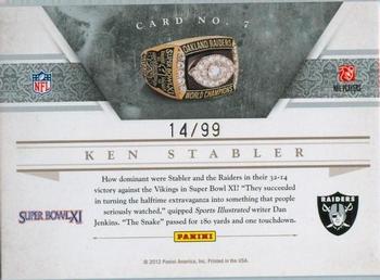 2011 Playoff National Treasures - Ring of Honor #7 Ken Stabler Back