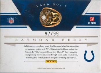 2011 Playoff National Treasures - Ring of Honor #9 Raymond Berry Back