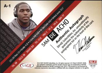 2011 SAGE - Autographs Gold #A-1 Sam Acho Back