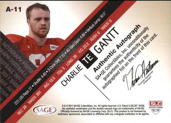 2011 SAGE - Autographs Gold #A-11 Charlie Gantt Back