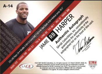 2011 SAGE - Autographs Gold #A-14 Jamie Harper Back