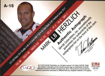 2011 SAGE - Autographs Gold #A-15 Mark Herzlich Back