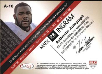 2011 SAGE - Autographs Gold #A-18 Mark Ingram Back