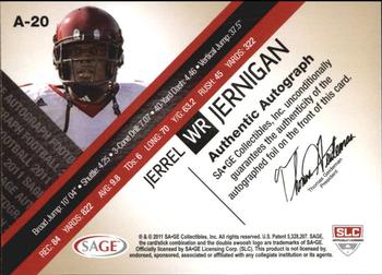 2011 SAGE - Autographs Gold #A-20 Jerrel Jernigan Back