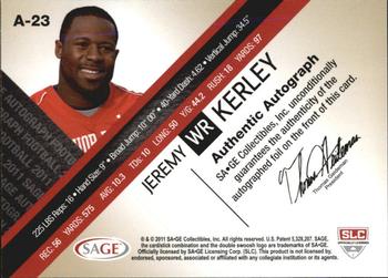2011 SAGE - Autographs Gold #A-23 Jeremy Kerley Back