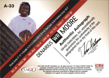 2011 SAGE - Autographs Gold #A-33 Denarius Moore Back