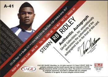 2011 SAGE - Autographs Gold #A-41 Stevan Ridley Back