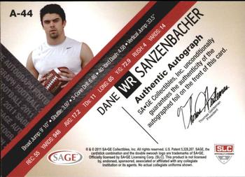 2011 SAGE - Autographs Gold #A-44 Dane Sanzenbacher Back