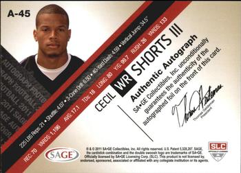 2011 SAGE - Autographs Gold #A-45 Cecil Shorts III Back