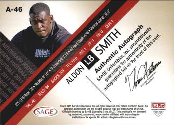 2011 SAGE - Autographs Gold #A-46 Aldon Smith Back