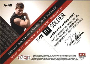2011 SAGE - Autographs Gold #A-49 Nate Solder Back