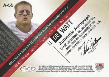 2011 SAGE - Autographs Gold #A-55 J.J. Watt Back