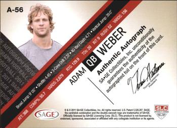 2011 SAGE - Autographs Gold #A-56 Adam Weber Back