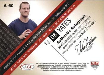 2011 SAGE - Autographs Gold #A-60 T.J. Yates Back