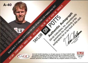 2011 SAGE - Autographs Master Edition #A-40 Taylor Potts Back