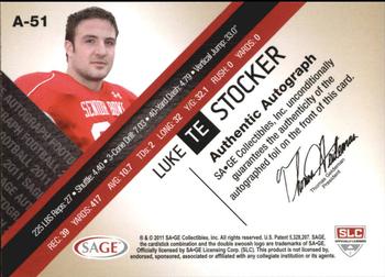 2011 SAGE - Autographs Master Edition #A-51 Luke Stocker Back