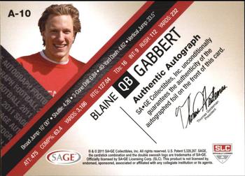 2011 SAGE - Autographs Platinum #A-10 Blaine Gabbert Back
