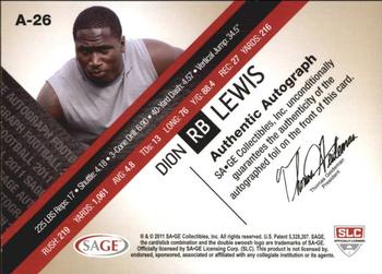 2011 SAGE - Autographs Platinum #A-26 Dion Lewis Back