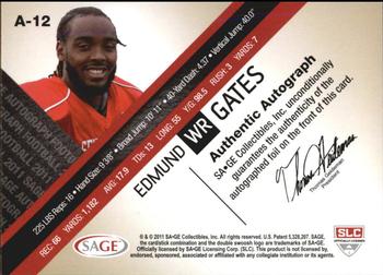 2011 SAGE - Autographs Red #A-12 Edmund Gates Back