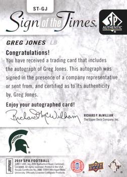 2011 SP Authentic - Sign of the Times #ST-GJ Greg Jones Back