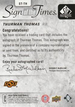 2011 SP Authentic - Sign of the Times #ST-TH Thurman Thomas Back