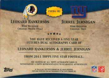 2011 Topps Five Star - Future Dual Autographs #FSFDA-HJ Leonard Hankerson / Jerrel Jernigan Back