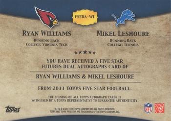 2011 Topps Five Star - Future Dual Autographs #FSFDA-WL Ryan Williams / Mikel Leshoure Back