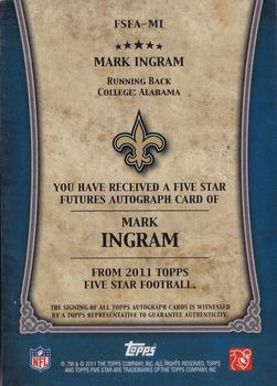2011 Topps Five Star - Rookie Autographs #FSFA-MI Mark Ingram Back