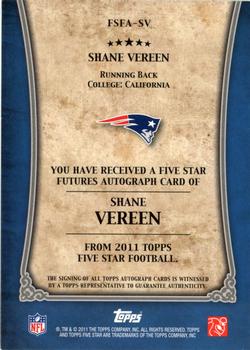 2011 Topps Five Star - Rookie Autographs #FSFA-SV Shane Vereen Back