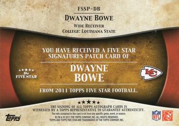 2011 Topps Five Star - Veteran Autographed Patch #FSSP-DB Dwayne Bowe Back
