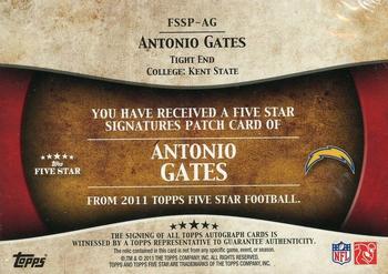 2011 Topps Five Star - Veteran Autographed Patch Rainbow #FSSP-AG Antonio Gates Back