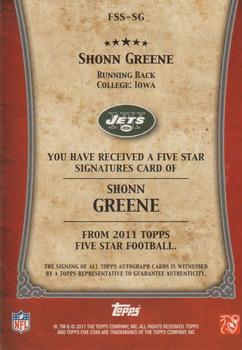 2011 Topps Five Star - Veteran Autographs #FSS-SG Shonn Greene Back