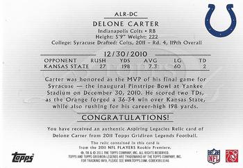 2011 Topps Gridiron Legends - Aspiring Legacies Jerseys #ALR-DC Delone Carter Back