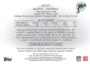 2011 Topps Gridiron Legends - Aspiring Legacies Jerseys #ALR-DT Daniel Thomas Back