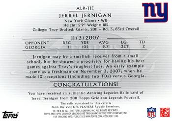 2011 Topps Gridiron Legends - Aspiring Legacies Jerseys #ALR-JJE Jerrel Jernigan Back