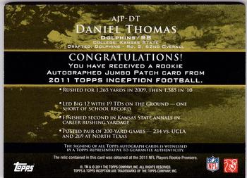 2011 Topps Inception - Rookie Jumbo Patch Autographs #AJP-DT Daniel Thomas Back