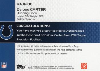 2011 Topps Precision - Rookie Jumbo Relic Autographs #RAJR-DC Delone Carter Back