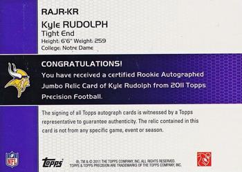 2011 Topps Precision - Rookie Jumbo Relic Autographs Precision #RAJR-KR Kyle Rudolph Back