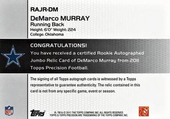 2011 Topps Precision - Rookie Jumbo Relic Autographs Red #RAJR-DM DeMarco Murray Back