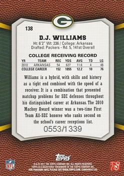 2011 Topps Rising Rookies - Blue #138 D.J. Williams Back