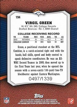 2011 Topps Rising Rookies - Blue #194 Virgil Green Back