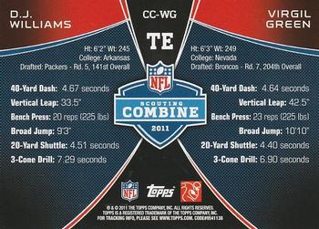 2011 Topps Rising Rookies - Combine Competition #CC-WG D.J. Williams / Virgil Green Back