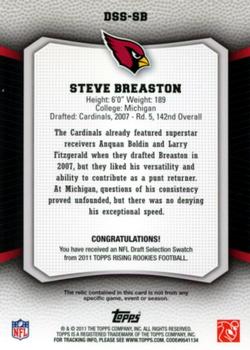 2011 Topps Rising Rookies - Draft Selection Jerseys #DSS-SB Steve Breaston Back