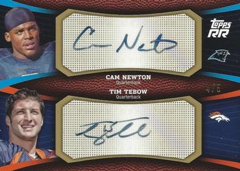 2011 Topps Rising Rookies - Dual Autographs Gold #DA-NT Cam Newton / Tim Tebow Front