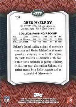 2011 Topps Rising Rookies - Gold #164 Greg McElroy Back